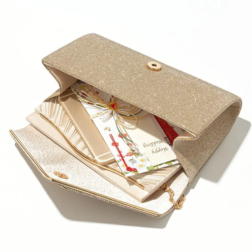 パーティーバッグ結婚式バッグレディース秋冬シンプルラメレター型/ラメ/シンプル/ゴールド/3WAY大きめ