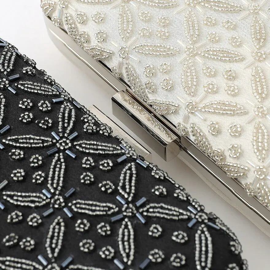 結婚式バッグパーティーバッグ小さめクラッチバッグレディース春夏スクエアリーフビーズ/ショルダー/シルバー/クラッチ/2WAY