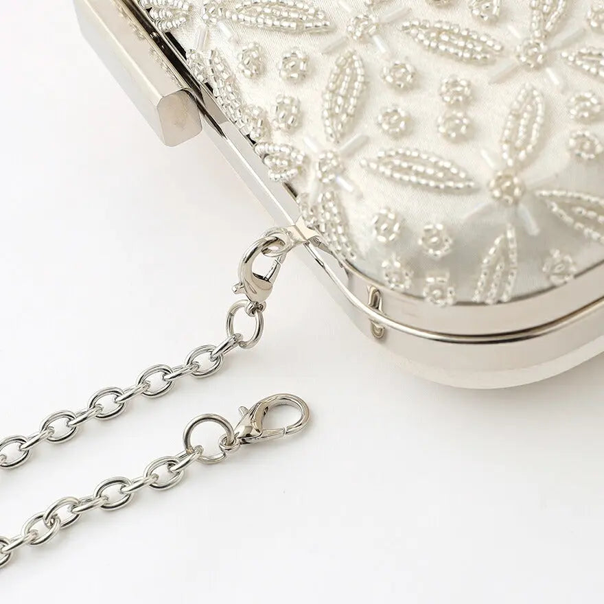 結婚式バッグパーティーバッグ小さめクラッチバッグレディース春夏スクエアリーフビーズ/ショルダー/シルバー/クラッチ/2WAY