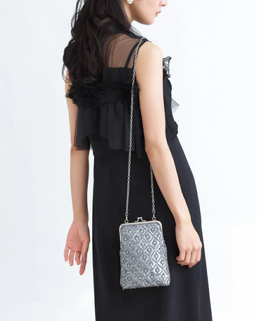 パーティーバッグ結婚式バッグレディース秋冬ビーズ刺しゅう/フェイクパール/ビーズ/スパンコール/コンパクト/2WAY小さめ