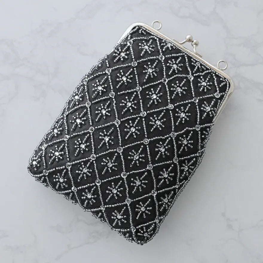 結婚式バッグパーティーバッグサコッシュレディース春夏がま口リーフビーズ/ショルダー/シルバー/クラッチ/2WAY