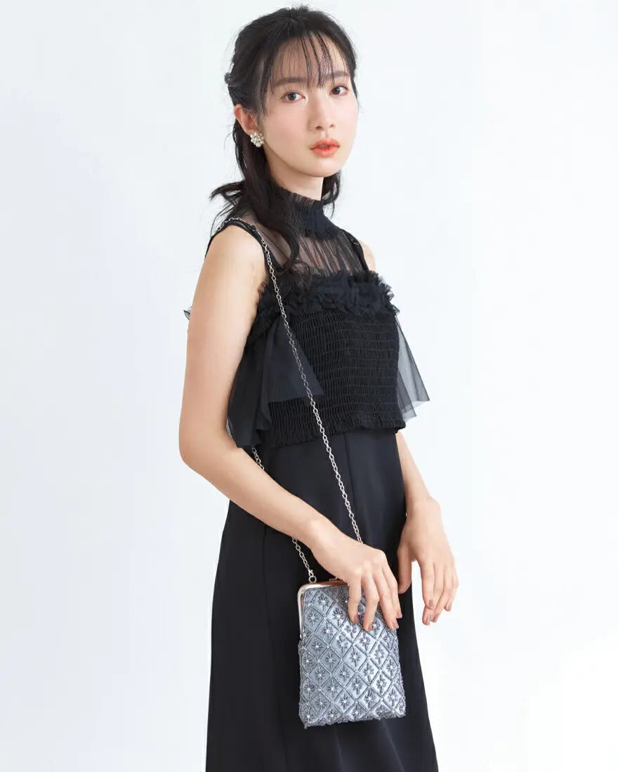 パーティーバッグ結婚式バッグレディース秋冬ビーズ刺しゅう/フェイクパール/ビーズ/スパンコール/コンパクト/2WAY小さめ