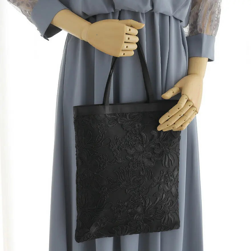 サブバッグ結婚式パーティートートA4フォーマルレース行事翌日配送おしゃれ華やか上品華奢サテンベージュ/ブラック