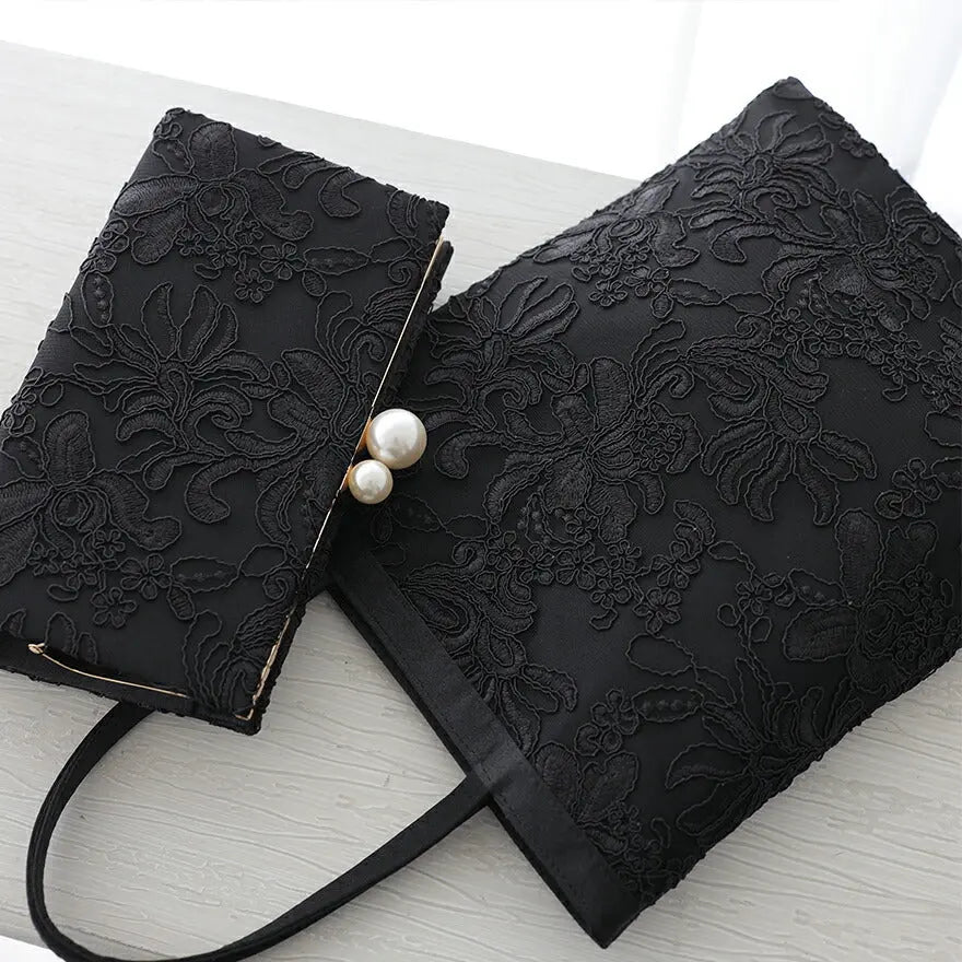 サブバッグ結婚式パーティートートA4フォーマルレース行事翌日配送おしゃれ華やか上品華奢サテンベージュ/ブラック