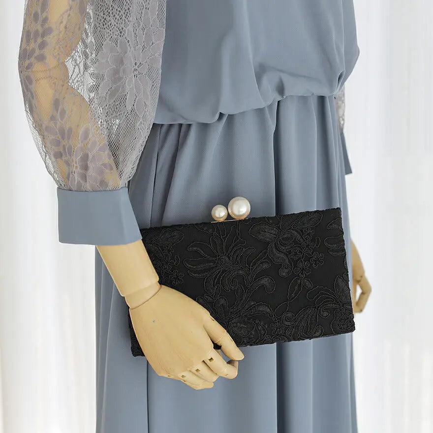 レース刺繍 パーティーバッグ 2WAY ショルダーチェーン付 レディース ベージュ/ブラック パーティードレス通販TwinkleGIrls