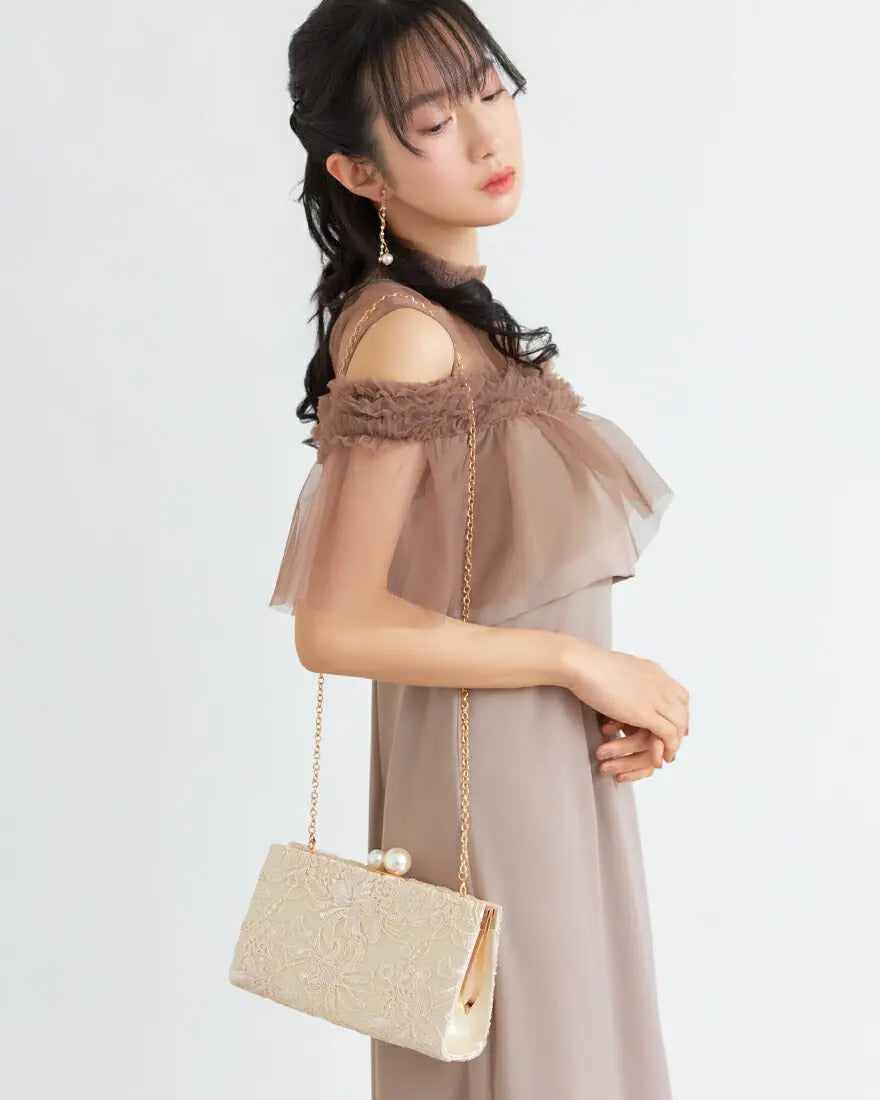 パーティーバッグ結婚式バッグレディース秋冬ビーズ刺しゅう/フェイクパール/ビーズ/スパンコール/コンパクト/2WAY小さめ