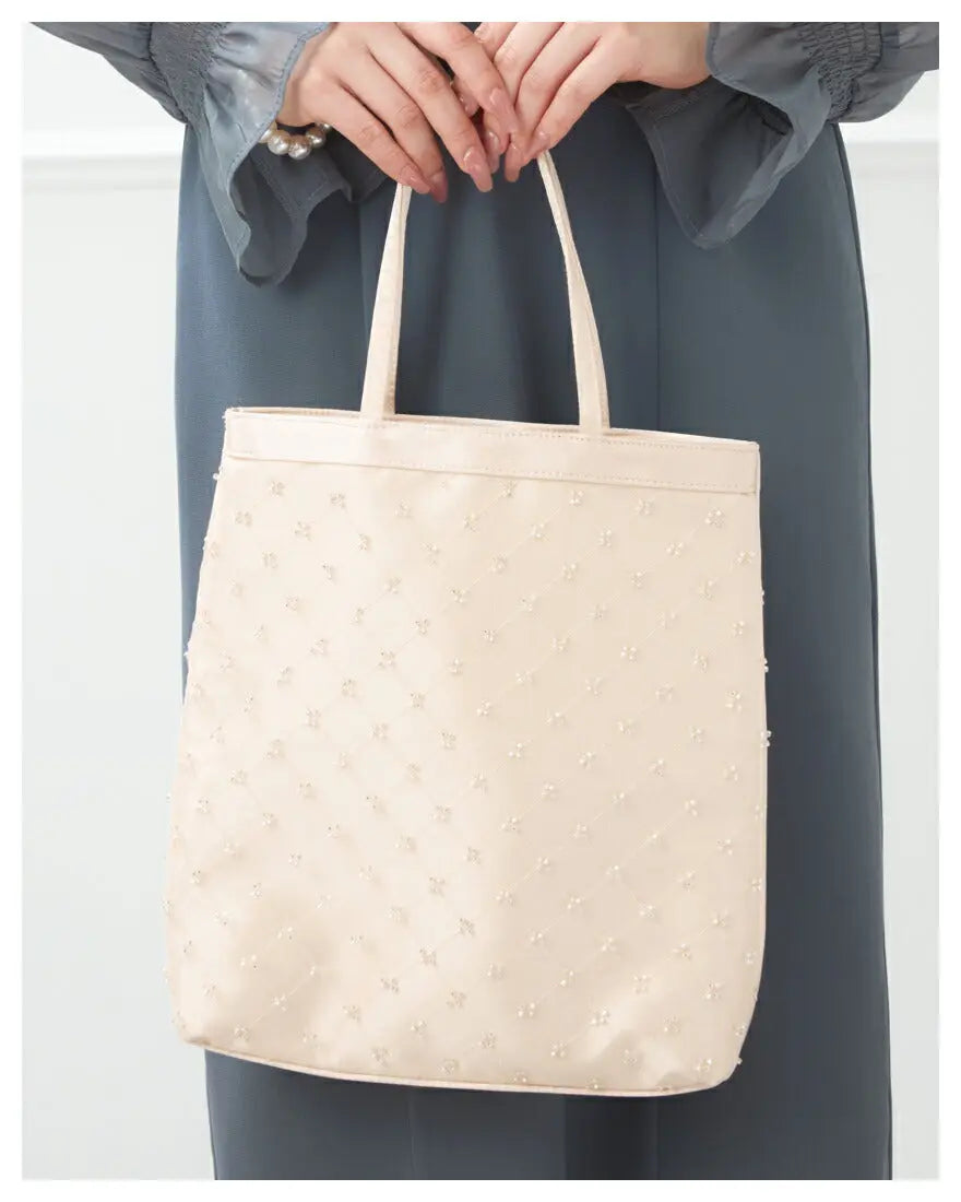 サブバッグ結婚式パーティートートA4フォーマルレース行事翌日配送おしゃれ華やか上品華奢サテンベージュ/ブラック