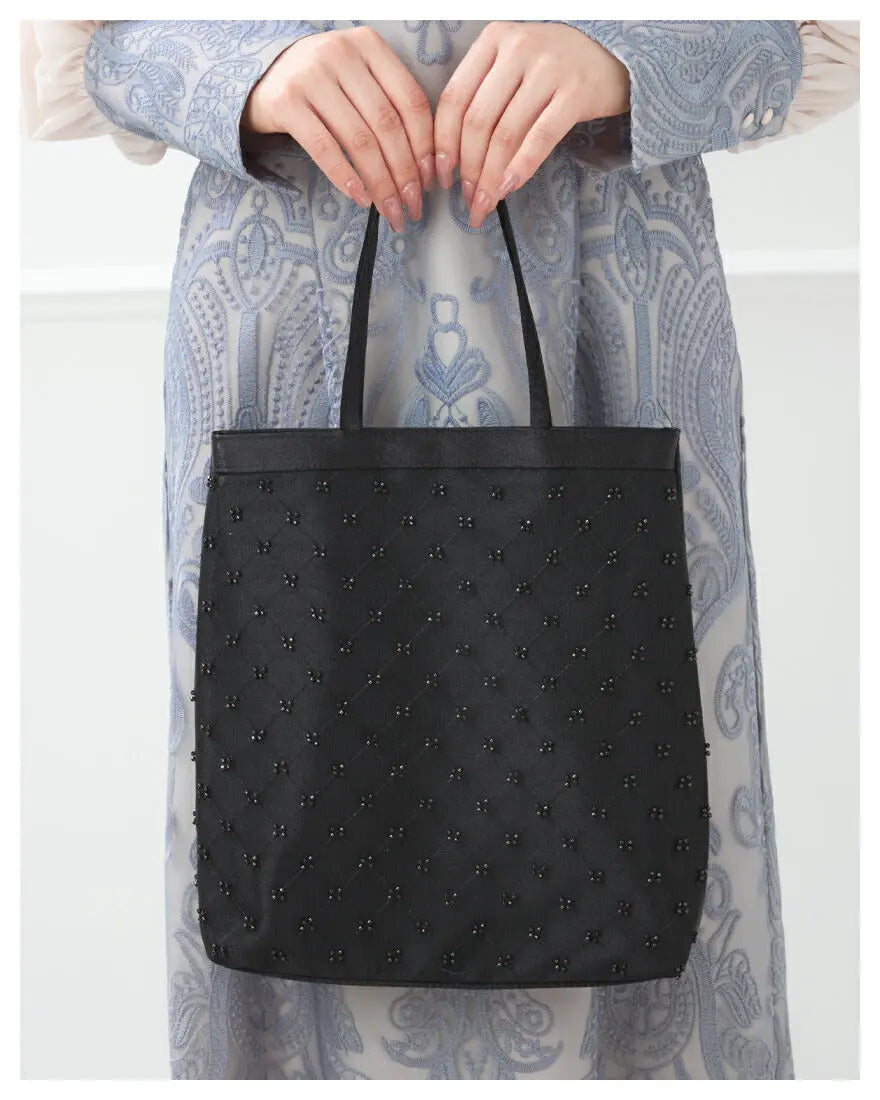 サブバッグ結婚式パーティートートA4フォーマルレース行事翌日配送おしゃれ華やか上品華奢サテンベージュ/ブラック