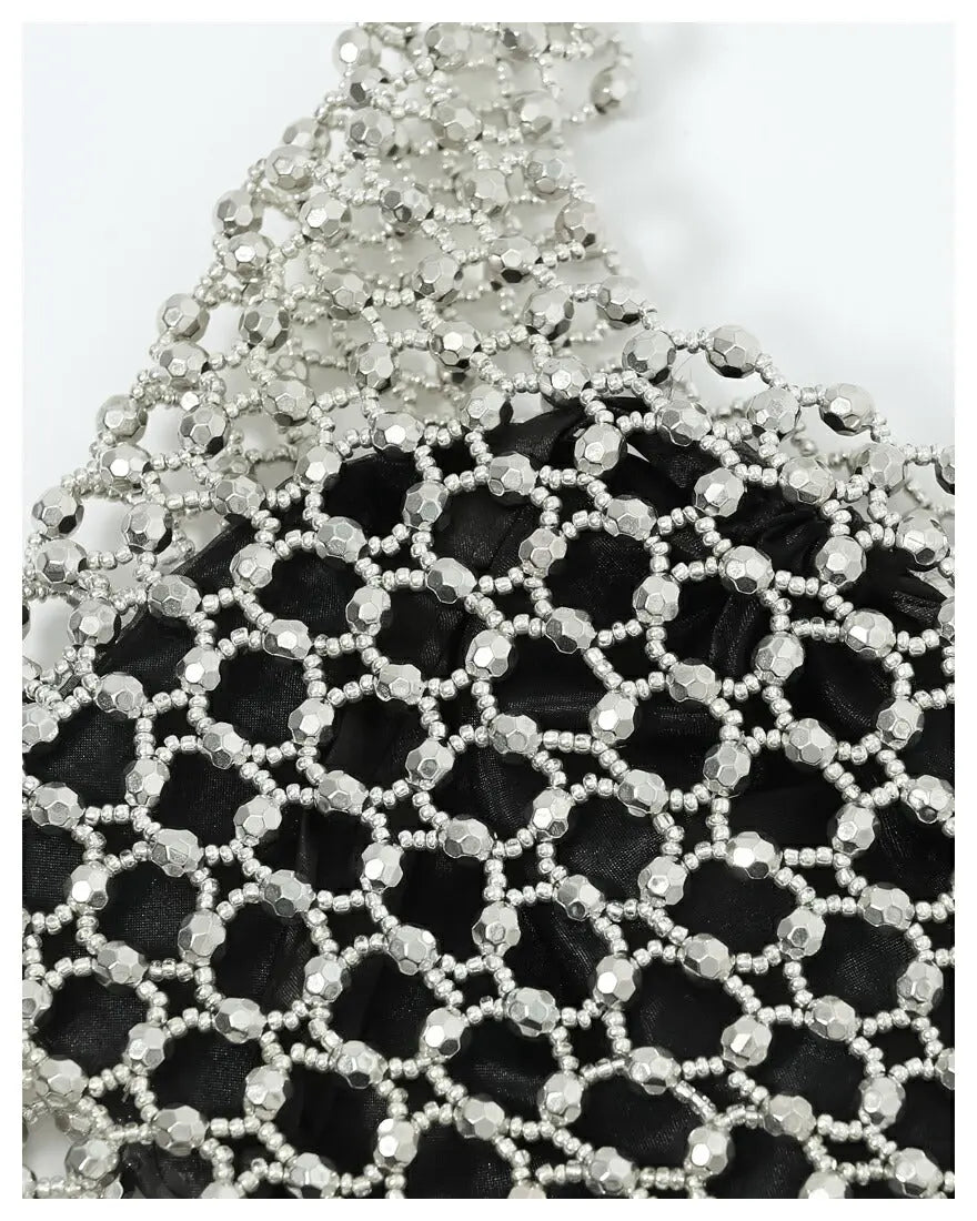 パーティーバッグ結婚式バッグレディース秋冬ビーズ刺しゅう/フェイクパール/ビーズ/スパンコール/コンパクト/2WAY小さめ