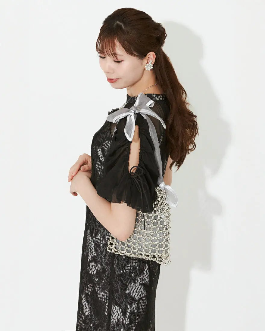 パーティーバッグ結婚式バッグレディース秋冬ビーズ刺しゅう/フェイクパール/ビーズ/スパンコール/コンパクト/2WAY小さめ