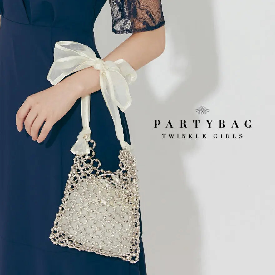 オーガンジーリボン付きビーズバッグ パーティーバッグ 結婚式 バッグ パーティーバッグ レディース 春夏 お呼ばれ/パーティ/リボン/オーガンジー/キラキラ/ビーズ/2WAY パーティードレス通販TwinkleGIrls