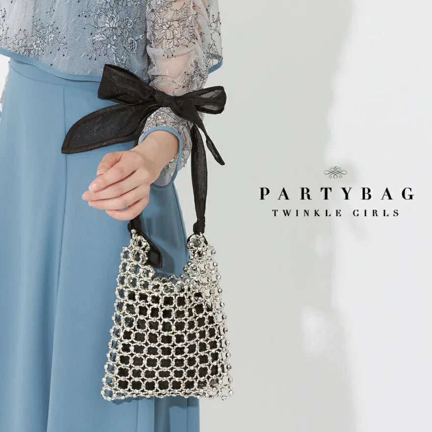 オーガンジーリボン付きビーズバッグ パーティーバッグ 結婚式 バッグ パーティーバッグ レディース 春夏 お呼ばれ/パーティ/リボン/オーガンジー/キラキラ/ビーズ/2WAY パーティードレス通販TwinkleGIrls