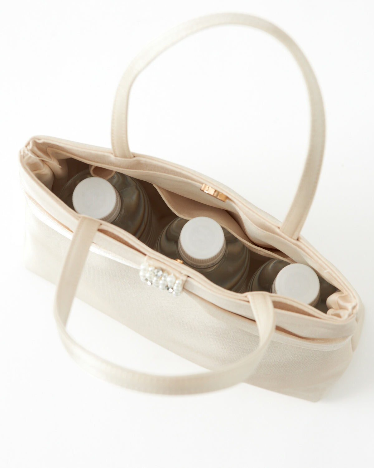 サブバッグ結婚式パーティートートA4フォーマルレース行事翌日配送おしゃれ華やか上品華奢サテンベージュ/ブラック