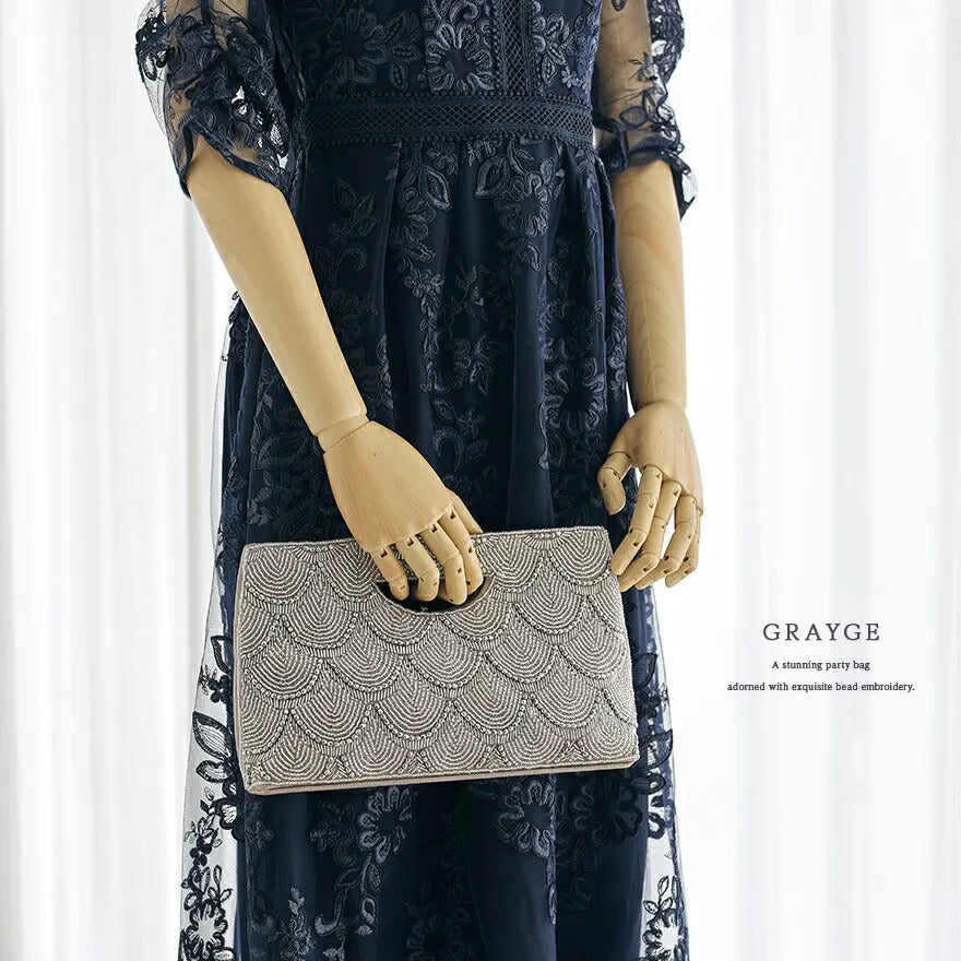 パーティーバッグ結婚式バッグレディース秋冬ビーズ刺しゅう/フェイクパール/ビーズ/スパンコール/コンパクト/2WAY小さめ
