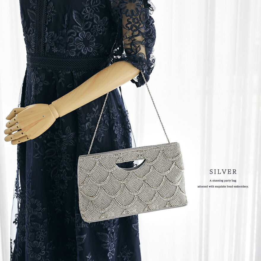 パーティーバッグ結婚式バッグレディース秋冬ビーズ刺しゅう/フェイクパール/ビーズ/スパンコール/コンパクト/2WAY小さめ