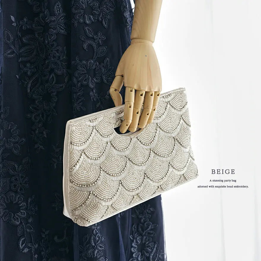 パーティーバッグ結婚式バッグレディース秋冬ビーズ刺しゅう/フェイクパール/ビーズ/スパンコール/コンパクト/2WAY小さめ