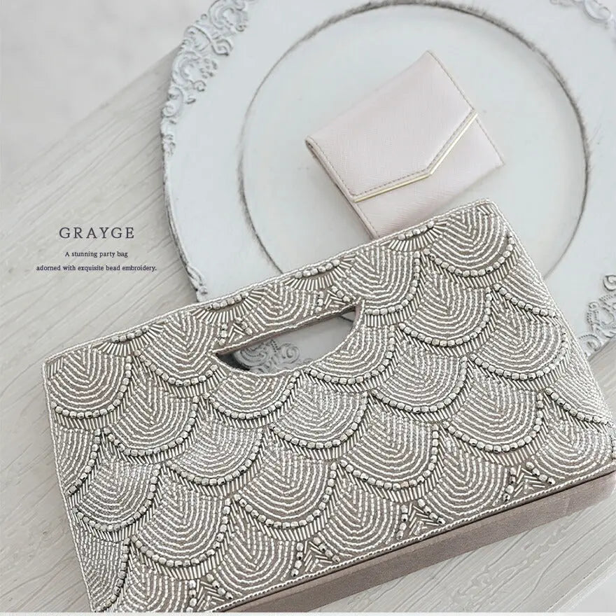 パーティーバッグ結婚式バッグレディース秋冬ビーズ刺しゅう/フェイクパール/ビーズ/スパンコール/コンパクト/2WAY小さめ