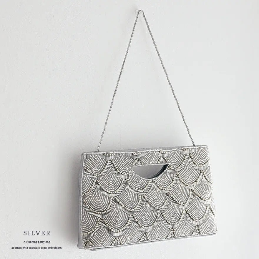パーティーバッグ結婚式バッグレディース秋冬ビーズ刺しゅう/フェイクパール/ビーズ/スパンコール/コンパクト/2WAY小さめ