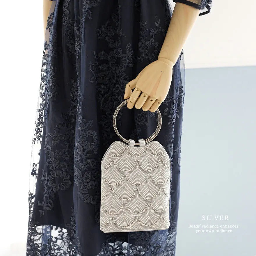 パーティーバッグ結婚式バッグレディース秋冬ビーズ刺しゅう/フェイクパール/ビーズ/スパンコール/コンパクト/2WAY小さめ