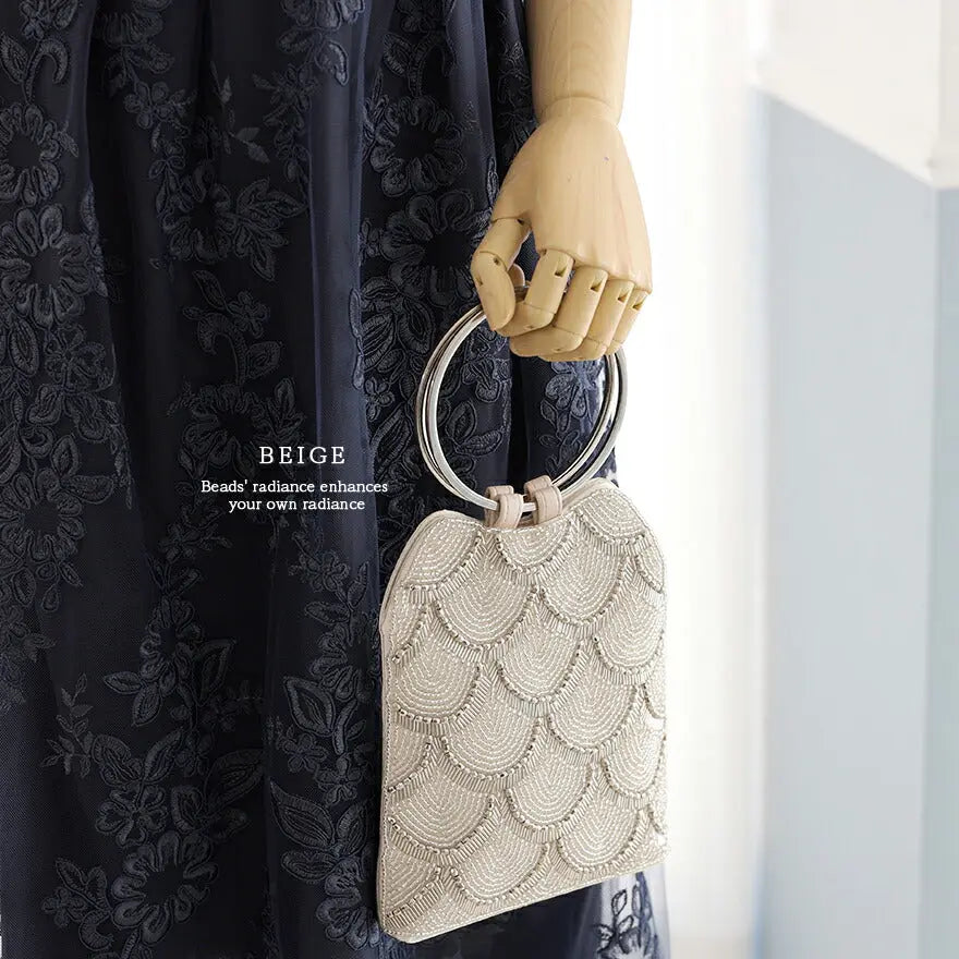 パーティーバッグ結婚式バッグレディース秋冬ビーズ刺しゅう/フェイクパール/ビーズ/スパンコール/コンパクト/2WAY小さめ