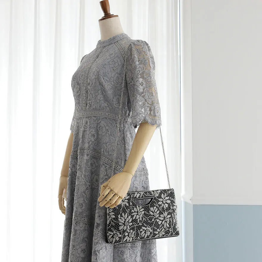 パーティーバッグ結婚式バッグレディース秋冬ビーズ刺しゅう/フェイクパール/ビーズ/スパンコール/コンパクト/2WAY小さめ