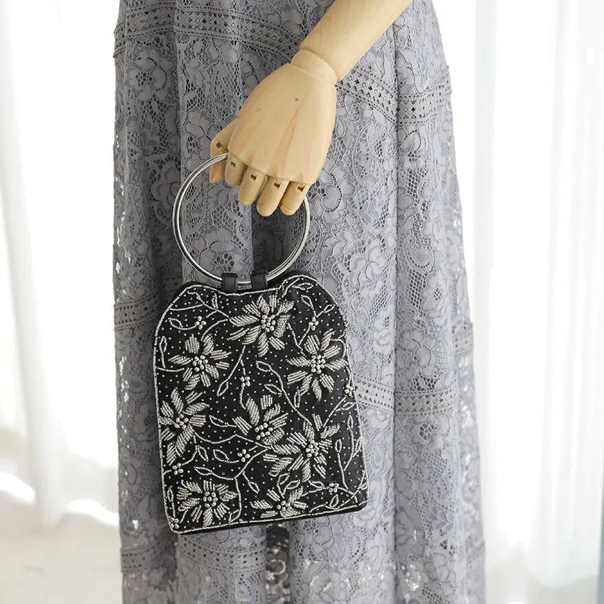 パーティーバッグ結婚式バッグレディース秋冬ビーズ刺しゅう/フェイクパール/ビーズ/スパンコール/コンパクト/2WAY小さめ