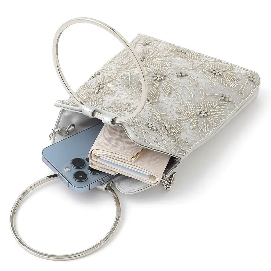 パーティーバッグ結婚式バッグレディース秋冬ビーズ刺しゅう/フェイクパール/ビーズ/スパンコール/コンパクト/2WAY小さめ