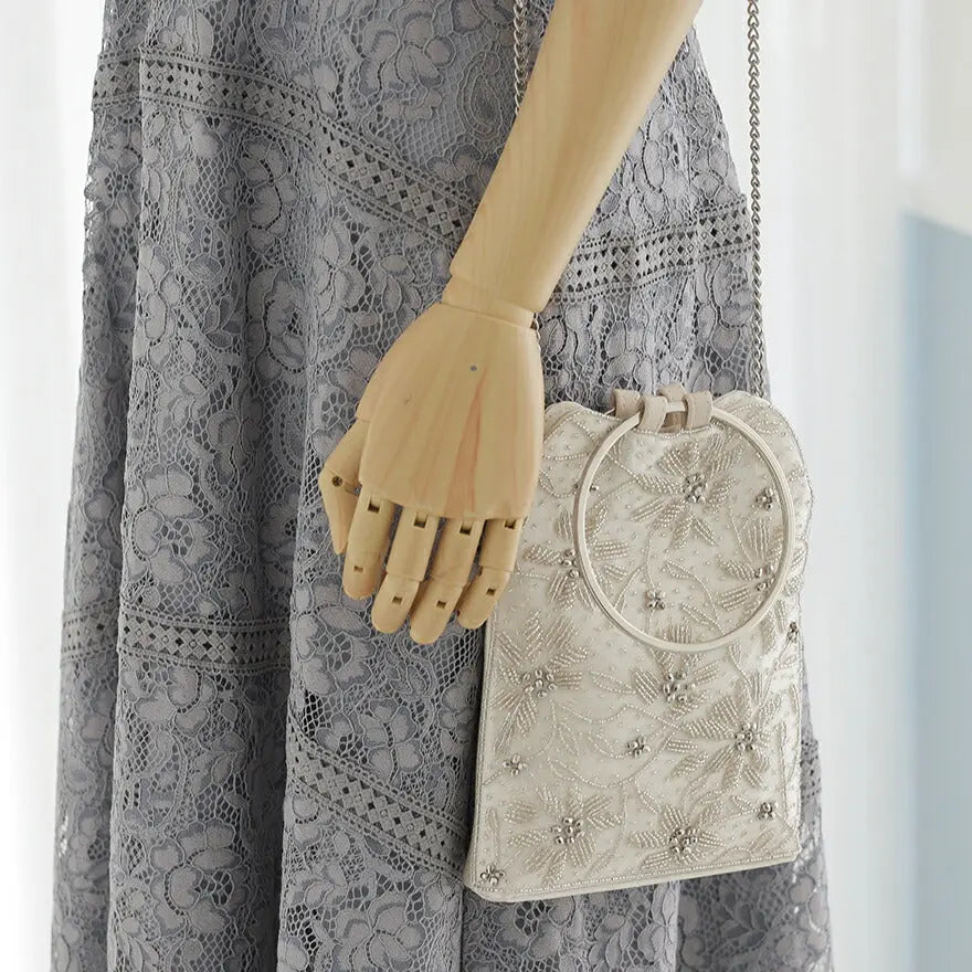 パーティーバッグ結婚式バッグレディース秋冬ビーズ刺しゅう/フェイクパール/ビーズ/スパンコール/コンパクト/2WAY小さめ