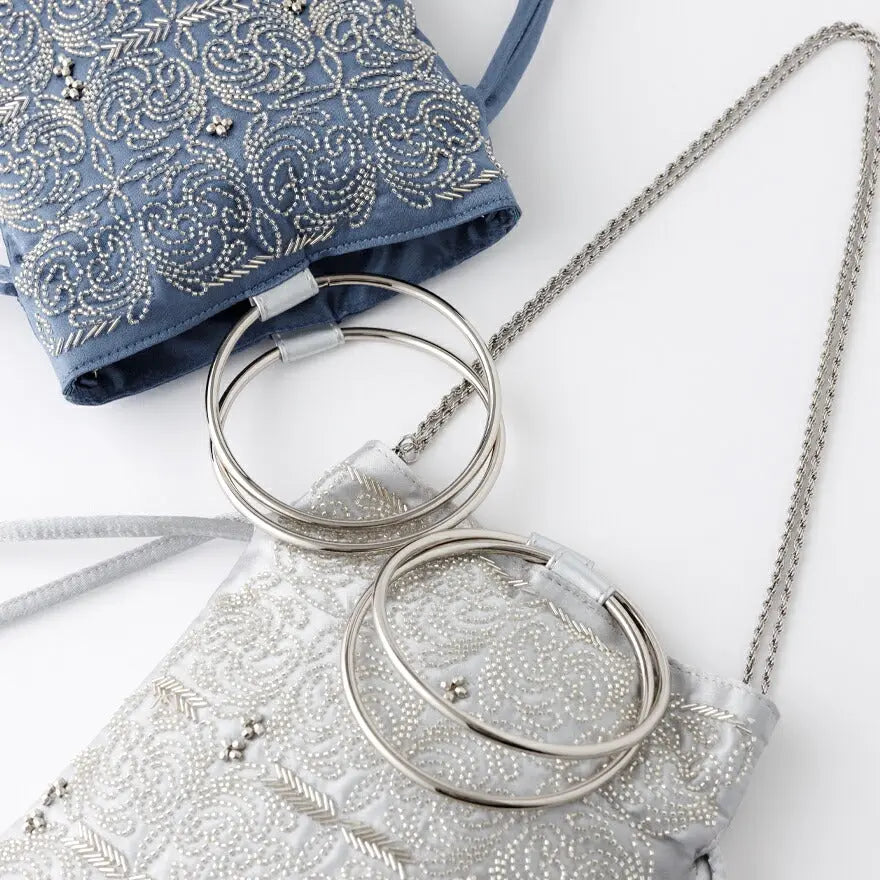 パーティーバッグ結婚式バッグレディース秋冬ビーズ刺しゅう/フェイクパール/ビーズ/スパンコール/コンパクト/2WAY小さめ