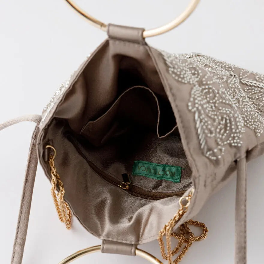 【3%OFFクーポンで10456円】リングハンドル刺繍巾着バッグパーティーバッグ結婚式バッグレディース春夏お呼ばれ/パーティ/リボン/オーガンジー/キラキラ/ビーズ/2WAY