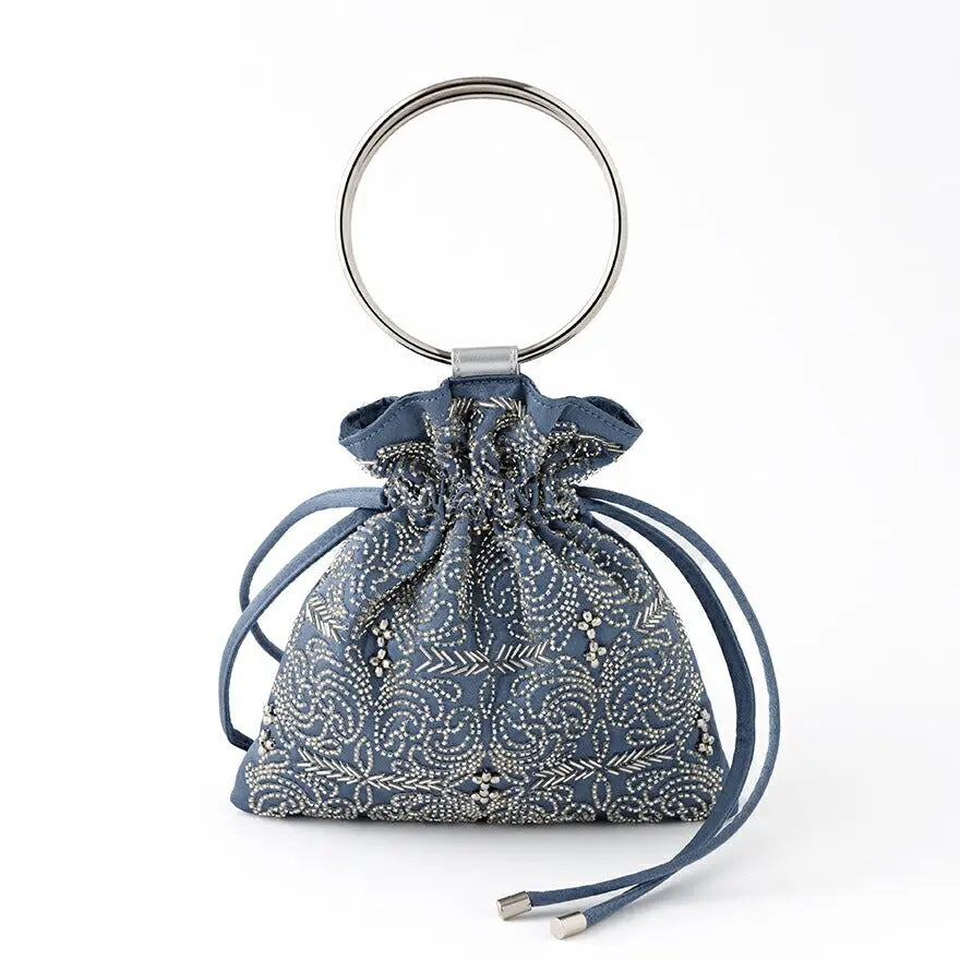 リングハンドル刺繍巾着バッグ パーティーバッグ 結婚式 バッグ レディース 春夏 お呼ばれ/パーティ/リボン/オーガンジー/キラキラ/ビーズ/2WAY パーティードレス通販TwinkleGIrls