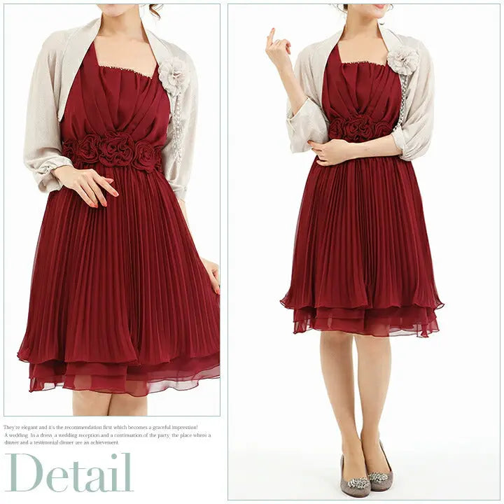 【レビュー割スタート!!】コサージュ+パールチェーン付き上品ラメニットボレロ★パーティドレス、お呼ばれ結婚式発表会、二次会、謝恩会、演奏会【お得イベント開催中】