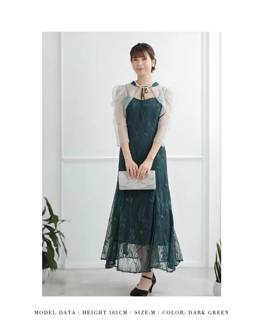 ドレスパーティードレス結婚式ワンピースお呼ばれロング春夏フォーマルプリーツパーティーレースロングドレス袖あり大きいサイズ