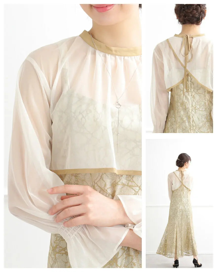 ドレスパーティードレス結婚式ワンピースお呼ばれロング春夏フォーマルプリーツパーティーレースロングドレス袖あり大きいサイズ