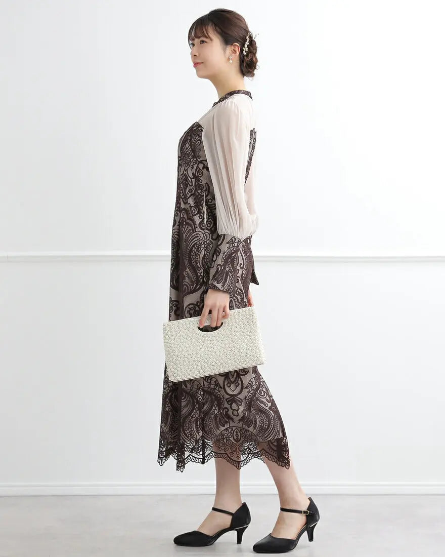 アシンメトリータックドレスパーティードレス結婚式ワンピースANDRESDアンドレスドお呼ばれロング秋冬フォーマルレースパーティーロングドレス袖ありかっこいい大きいサイズ