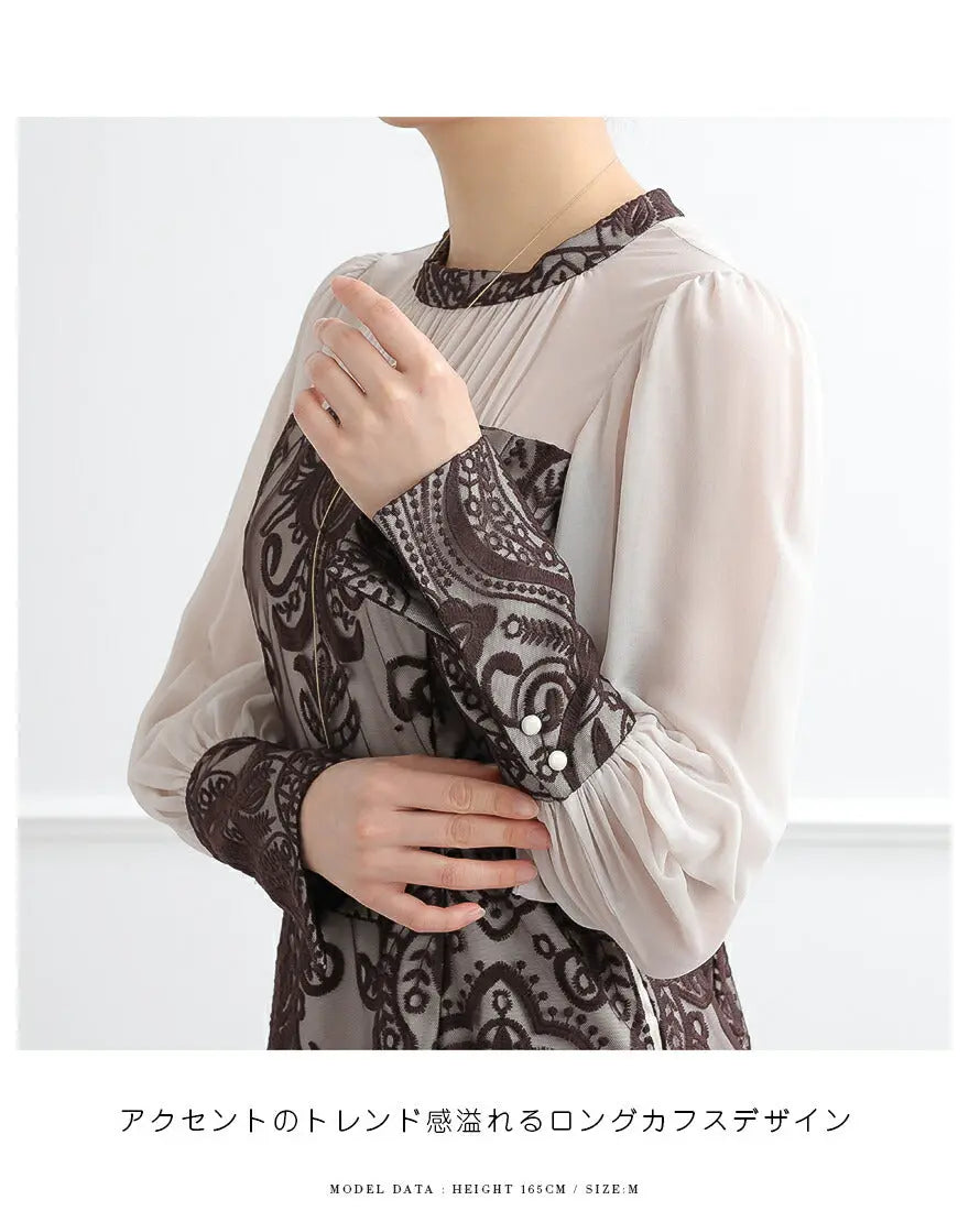 ドレスパーティードレス結婚式ワンピースお呼ばれロング春夏フォーマルプリーツパーティーレースロングドレス袖あり大きいサイズ