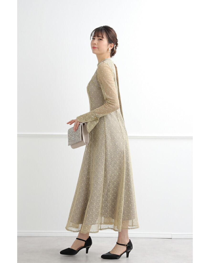 ドレスパーティードレス結婚式ワンピースお呼ばれロング春夏フォーマルプリーツパーティーレースロングドレス袖あり大きいサイズ