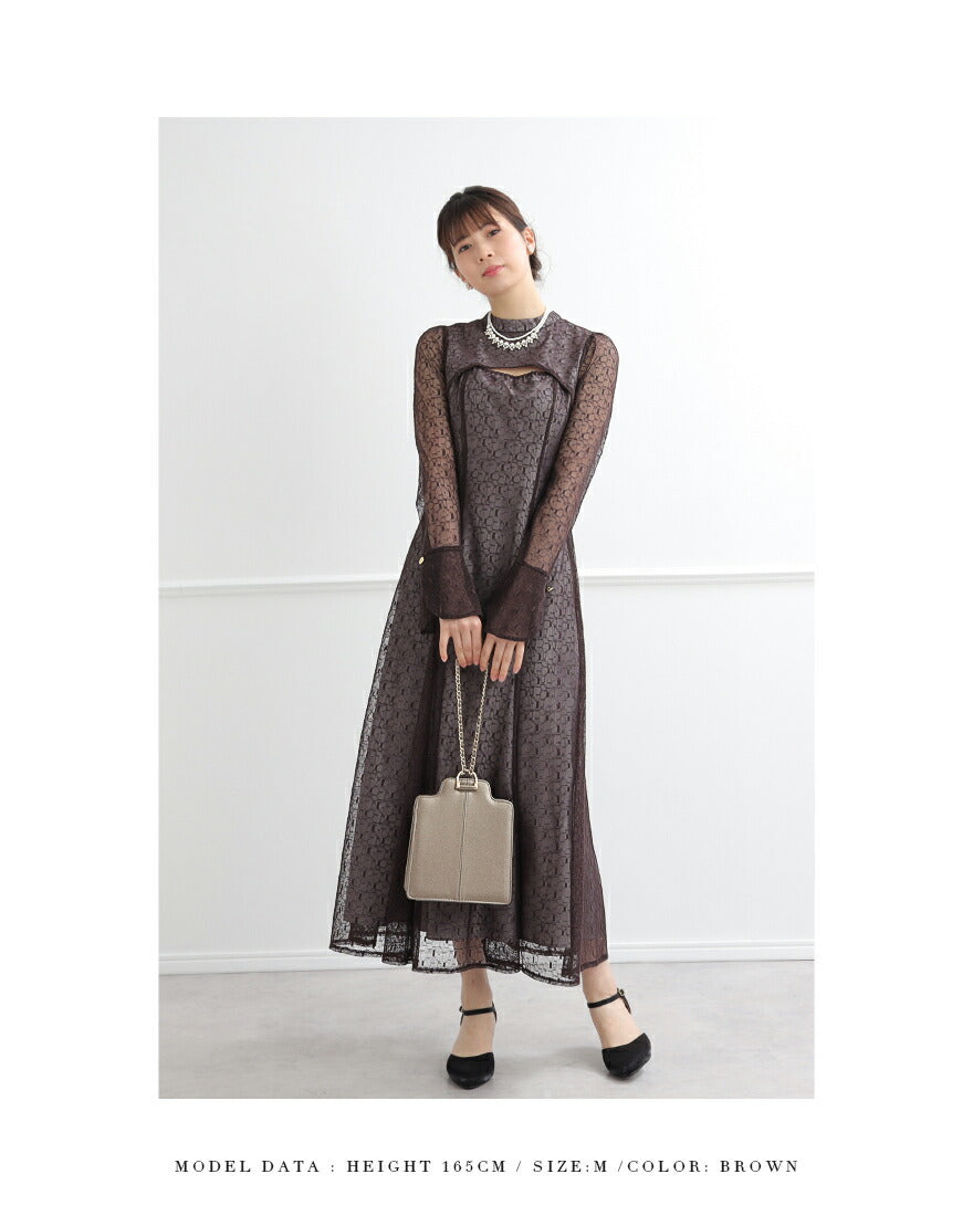 ドレスパーティードレス結婚式ワンピースお呼ばれロング春夏フォーマルプリーツパーティーレースロングドレス袖あり大きいサイズ