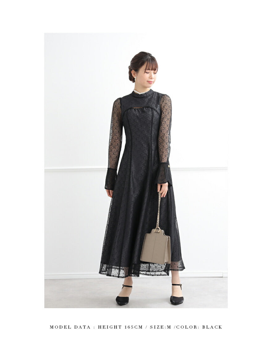 ドレスパーティードレス結婚式ワンピースお呼ばれロング春夏フォーマルプリーツパーティーレースロングドレス袖あり大きいサイズ