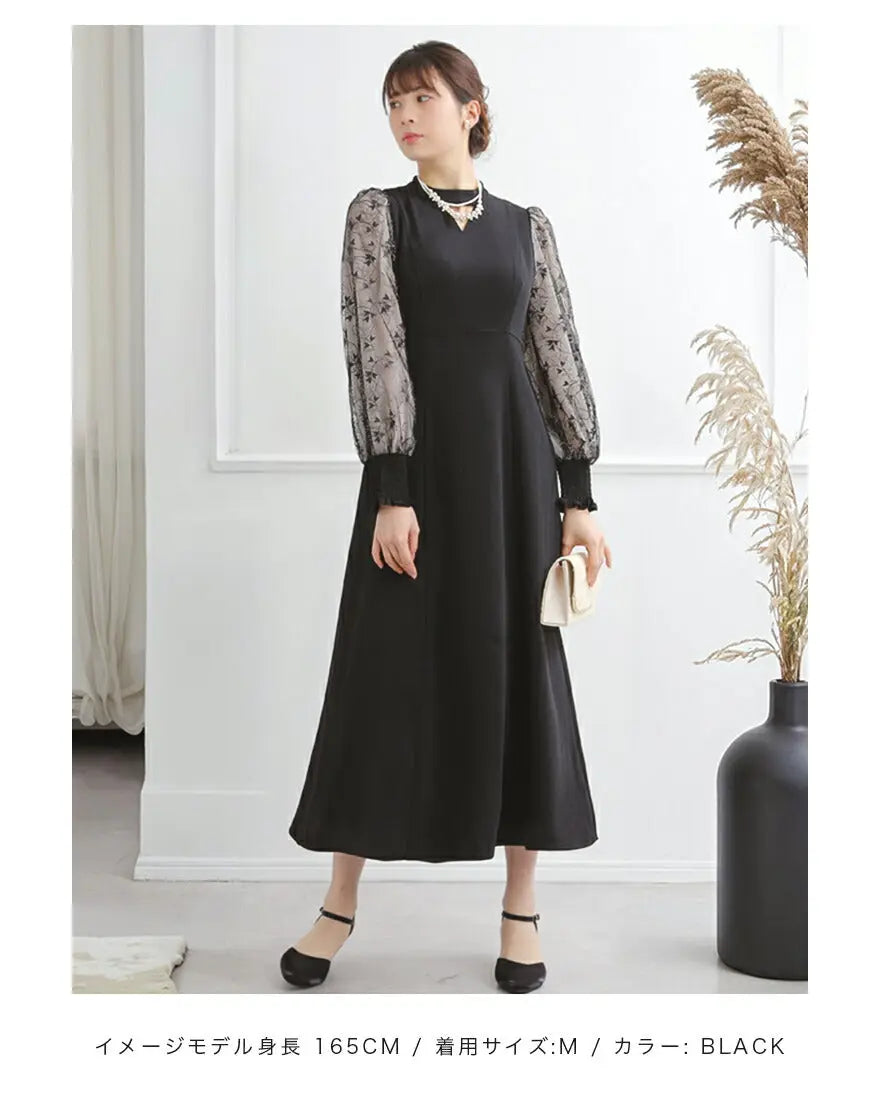 スリーブエンブロイダリードレス パーティードレス 結婚式 ワンピース ANDRESD アンドレスド お呼ばれ  ロング 春夏 フォーマル レース パーティー ロングドレス 袖あり かっこいい 大きいサイズ