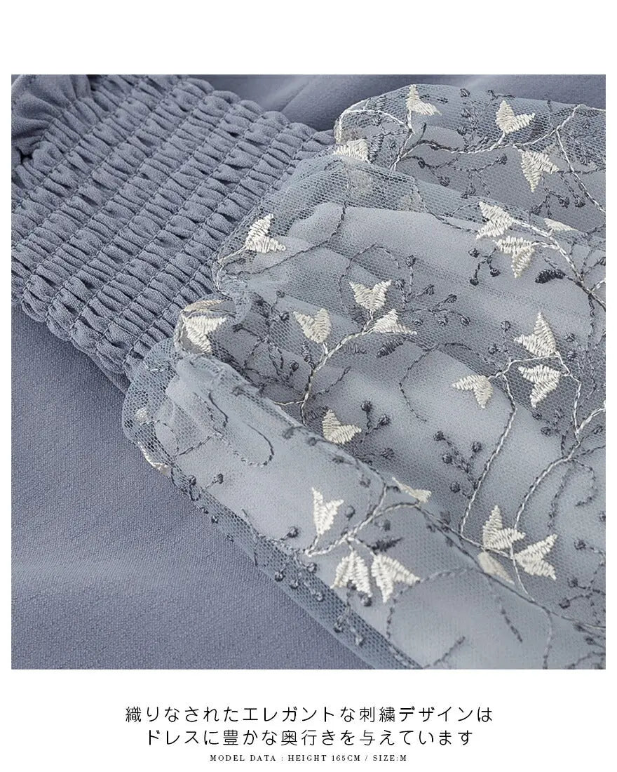 ドレスパーティードレス結婚式ワンピースお呼ばれロング春夏フォーマルプリーツパーティーレースロングドレス袖あり大きいサイズ