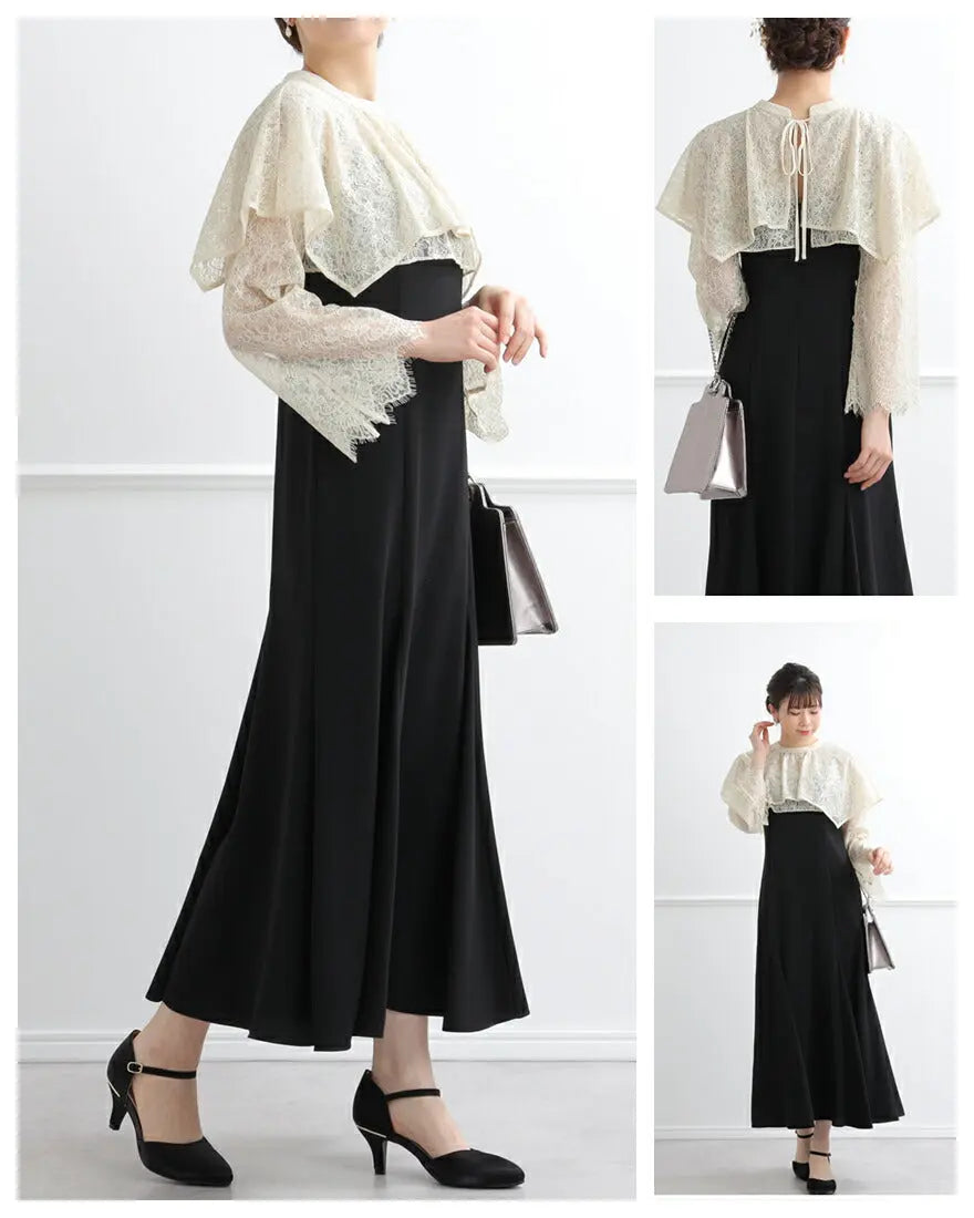 ドレスパーティードレス結婚式ワンピースお呼ばれロング春夏フォーマルプリーツパーティーレースロングドレス袖あり大きいサイズ