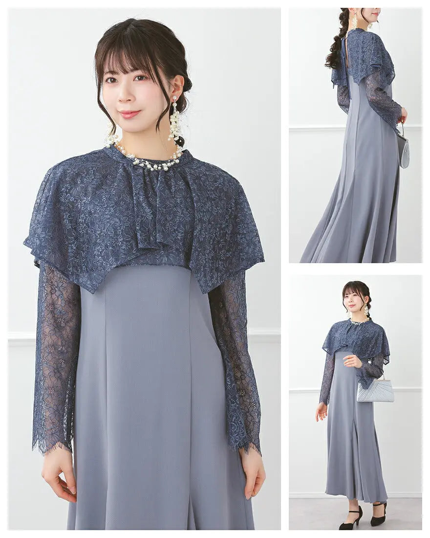 アシンメトリータックドレスパーティードレス結婚式ワンピースANDRESDアンドレスドお呼ばれロング秋冬フォーマルレースパーティーロングドレス袖ありかっこいい大きいサイズ