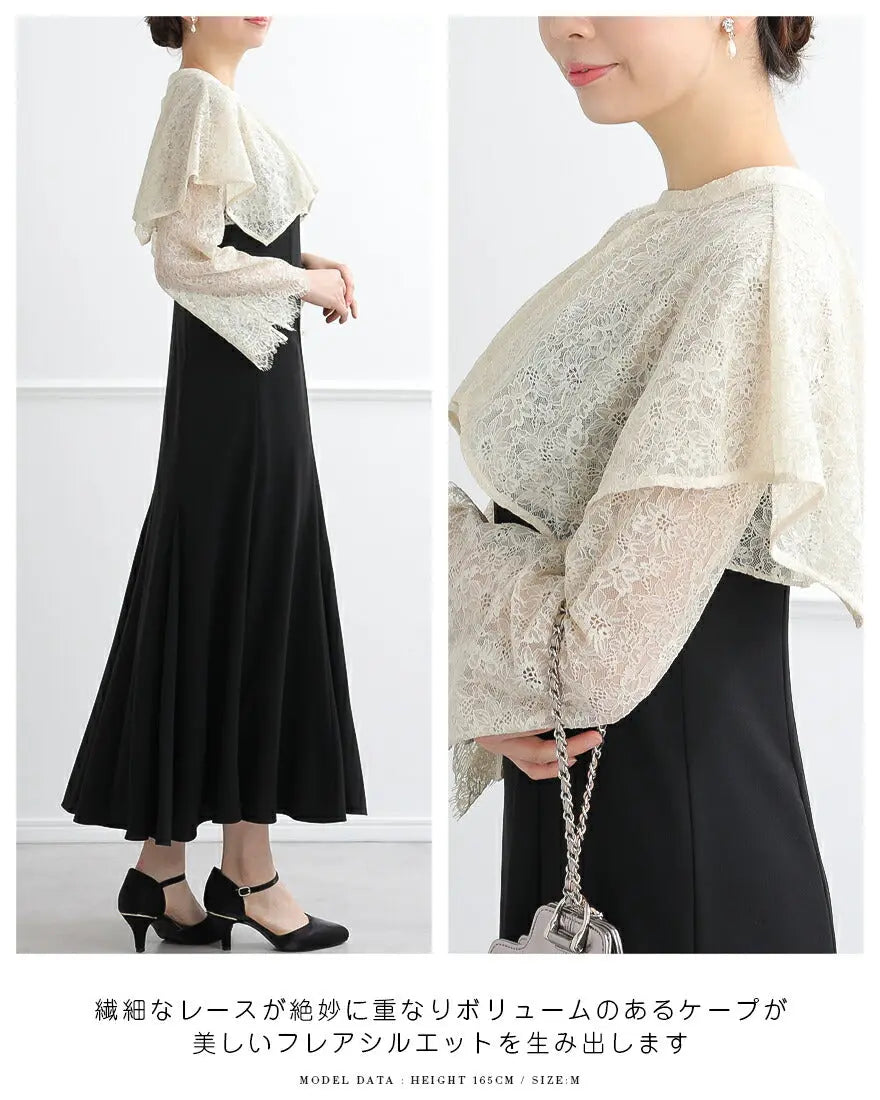 ドレスパーティードレス結婚式ワンピースお呼ばれロング春夏フォーマルプリーツパーティーレースロングドレス袖あり大きいサイズ