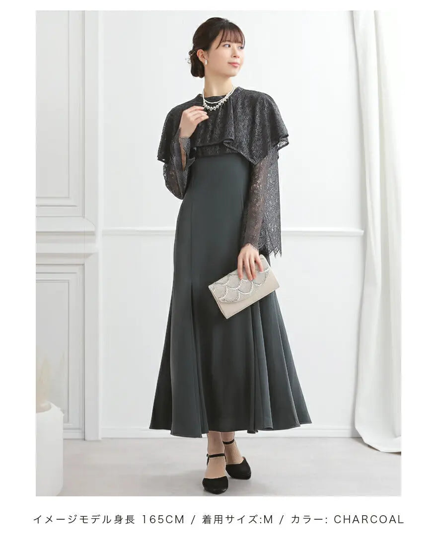 ドレスパーティードレス結婚式ワンピースお呼ばれロング春夏フォーマルプリーツパーティーレースロングドレス袖あり大きいサイズ