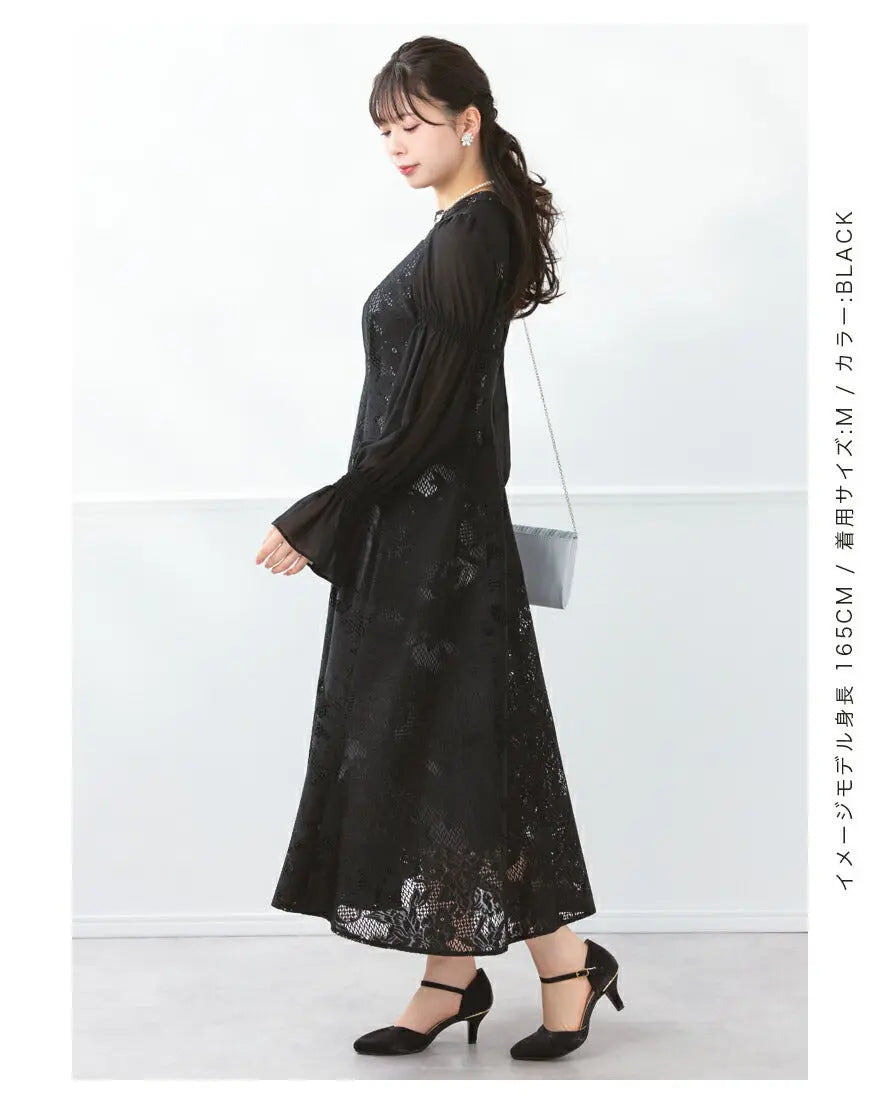 アシンメトリータックドレスパーティードレス結婚式ワンピースANDRESDアンドレスドお呼ばれロング秋冬フォーマルレースパーティーロングドレス袖ありかっこいい大きいサイズ