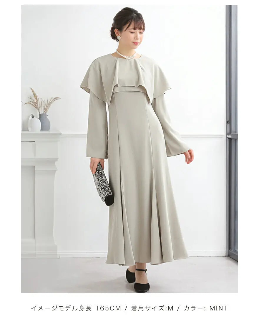 ドレスパーティードレス結婚式ワンピースお呼ばれロング春夏フォーマルプリーツパーティーレースロングドレス袖あり大きいサイズ