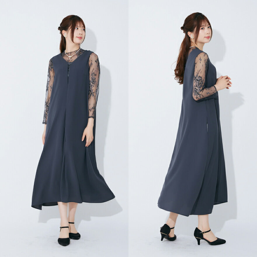 3WAYボレロがセットのドレスワンピースパーティードレス結婚式ワンピースANDRESDアンドレスドお呼ばれロング秋冬フォーマルレースパーティーロングドレス袖ありかっこいい大きいサイズ