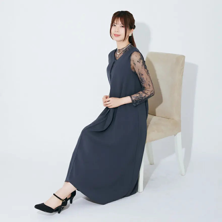 3WAYボレロがセットのドレスワンピースパーティードレス結婚式ワンピースANDRESDアンドレスドお呼ばれロング秋冬フォーマルレースパーティーロングドレス袖ありかっこいい大きいサイズ