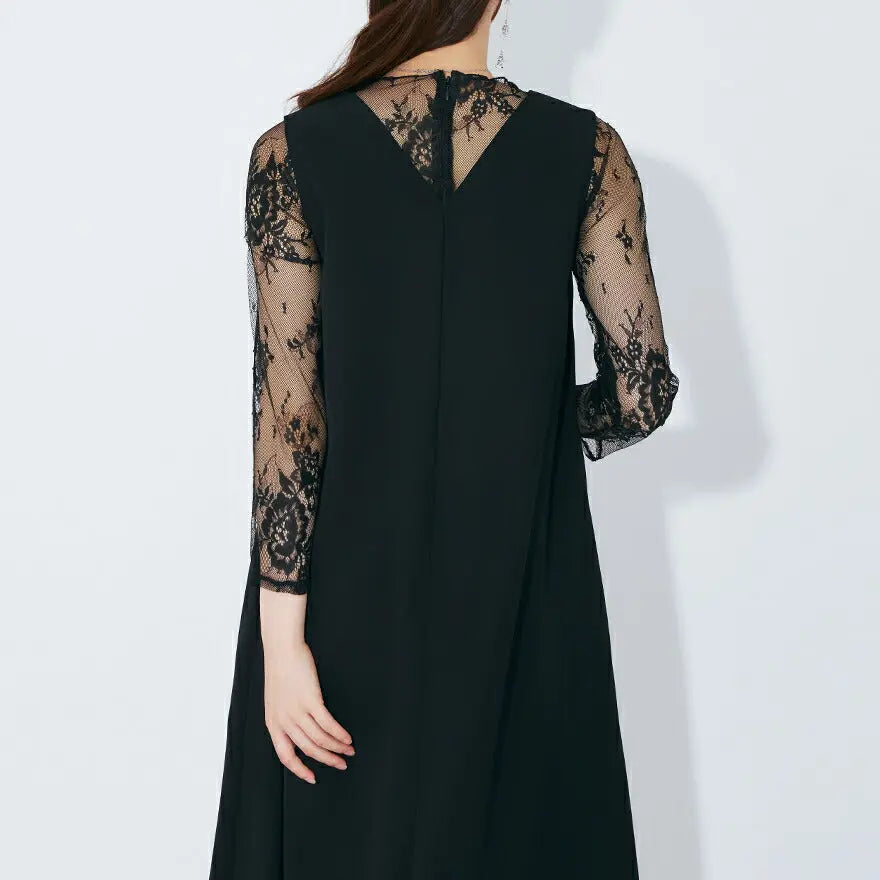 ドレスパーティードレス結婚式ワンピースお呼ばれロング春夏フォーマルプリーツパーティーレースロングドレス袖あり大きいサイズ